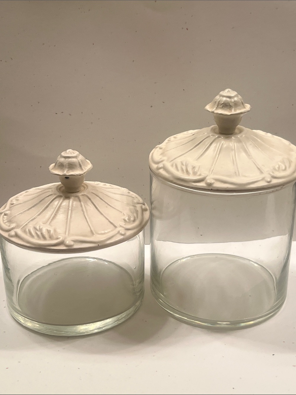 Glass Apothecary Jars with Decorative White Metal Scallop Lids (Set of 2) - Picture 12 of 12